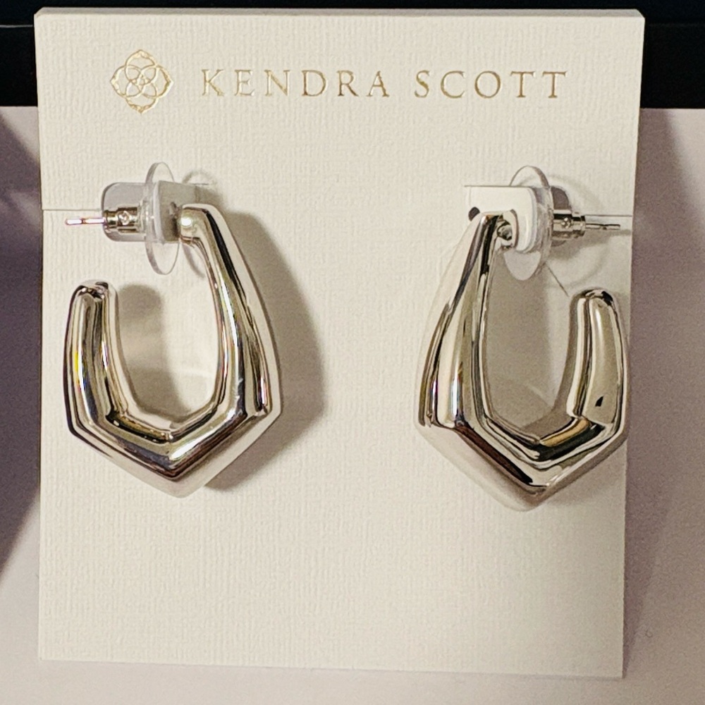 NWT Lot of 2x [Kendra Scott] Kaia Hoop Earrings & Elisa Pendant Necklace, Silver - Picture 9 of 12